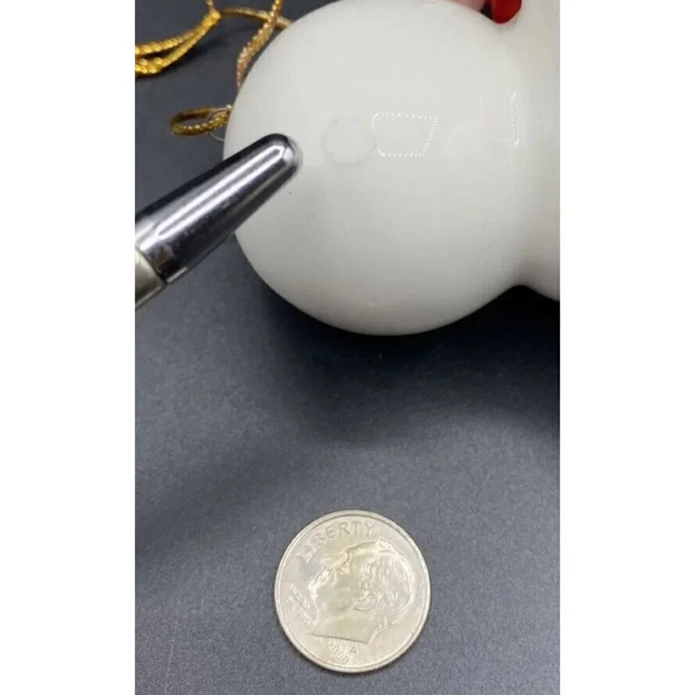 Handmade Ceramic Snowman Christmas Tree Ornament Anthropomorphic White Red  2005